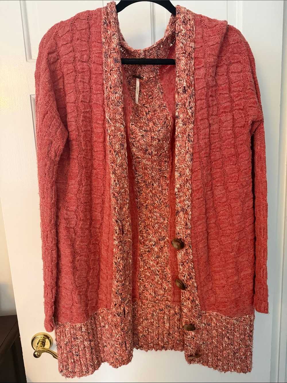 Free People Coral Mixed-Knit Open Front Cardigan